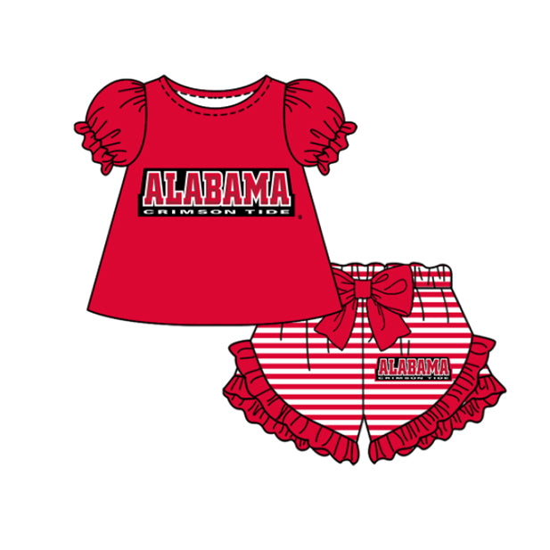 Preorder moq 5 Baby Girls Short Sleeve Alabama Top Stripe Ruffle Short Team Clothes Sets
