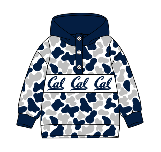 Preorder(moq 8)Baby Boys Grey Blue Camo Cal Team Button Hoodies Top