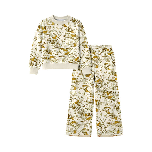 Preorder (moq 5)Baby Girls Dogs Ducks Shirt Pockets Flare Pant Hunting Clothes Sets