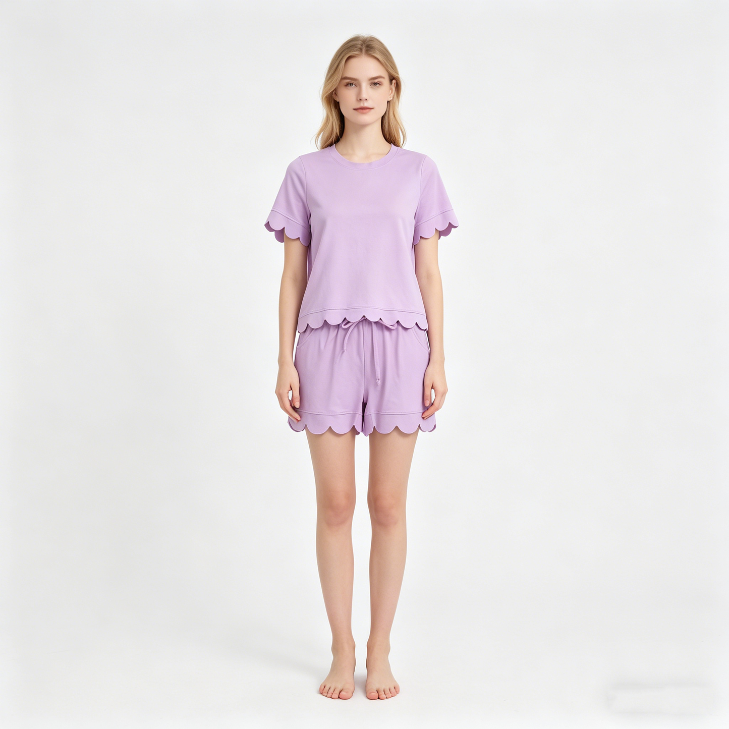 Mama and Me Girls Pink Top Pockets Short Scallop Cotton Clothes Sets