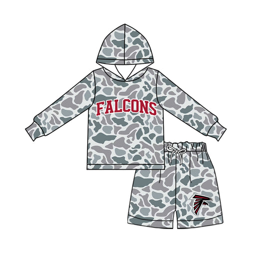 Preorder (moq 5) Baby Boys Grey Camo Falcons Hoodie Short Team Clothes Sets