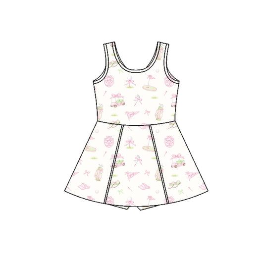 Preorder (moq 5)Baby Girls Sleeveless Bows Golf Trucks Shorts Knee Length Dresses