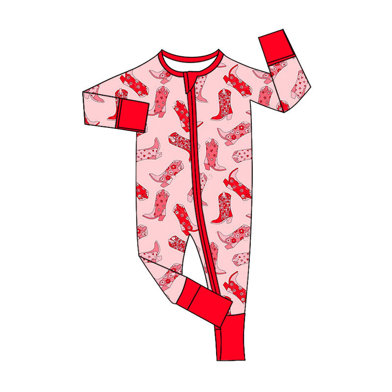 Preorder (moq 5)Baby Girls Flowers Stars Boots Western Two Way Zip Convertible Rompers
