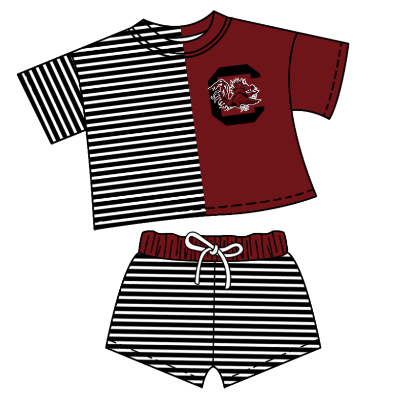 Preorder moq 5 Baby Girls Short Sleeve Stripe Shirt Top Short Team Clothes Set