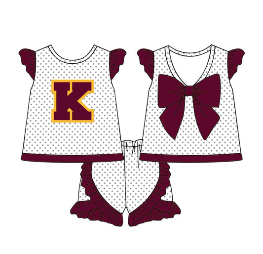 Preorder (moq 5)Baby Girls Polka Dots Back Bow Tunic Ruffle Short Team Clothes Sets