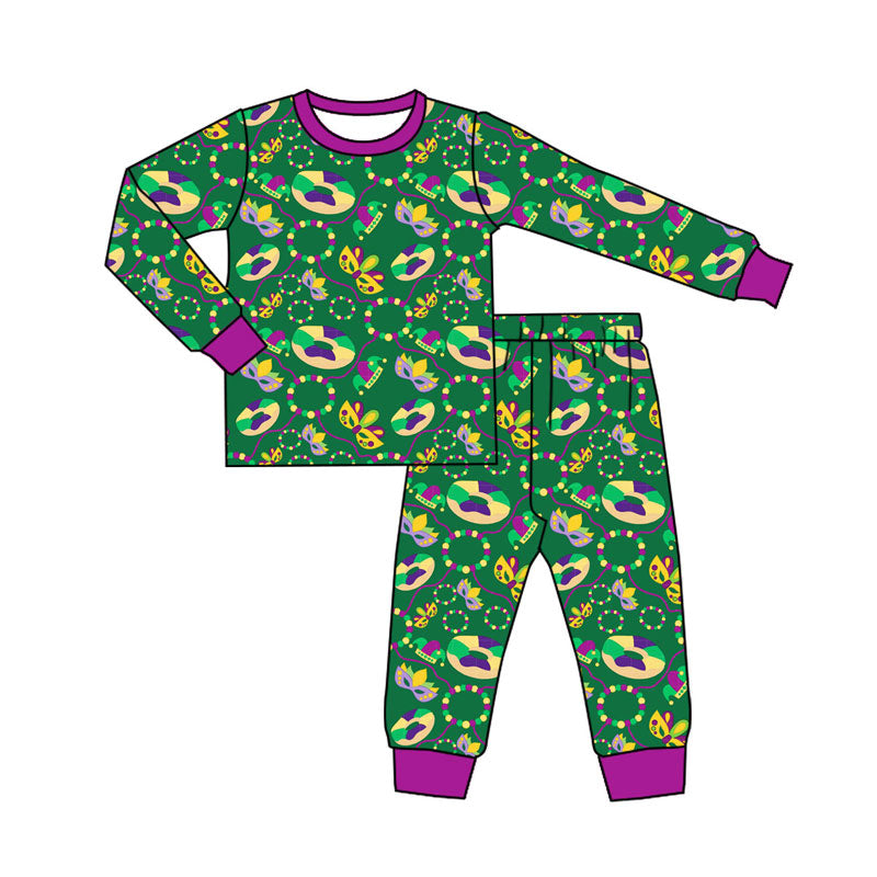 Preorder(moq 5) Baby Girls Mardigras Anchors Donuts Top Pants Pajamas Sets
