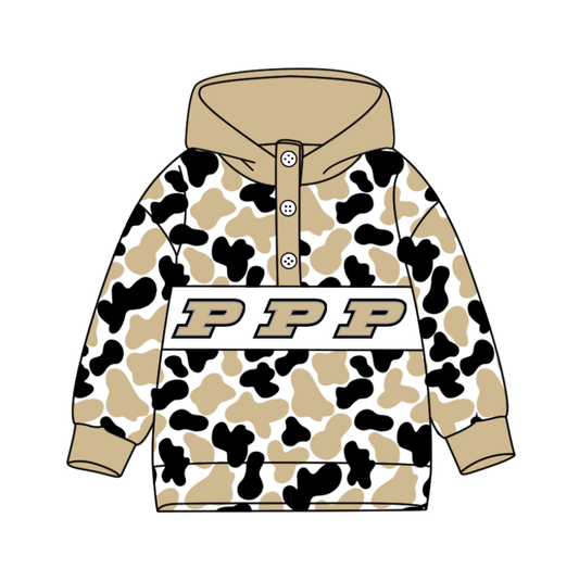 Preorder(moq 8)Baby Boys Black Khaki Camo P Team Button Hoodies Top