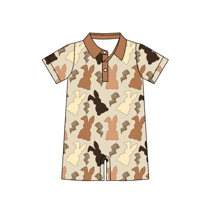 Preorder (moq 5)Baby Boys Rabbits Lightnings Button Easter Short Rompers