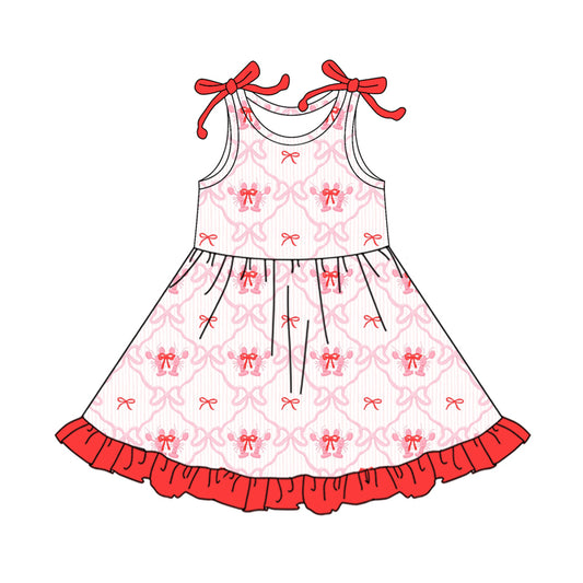 Preorder (moq 5)Baby Girls Sleeveless Bows Crayfishes Checked Ruffle Knee Length Dresses