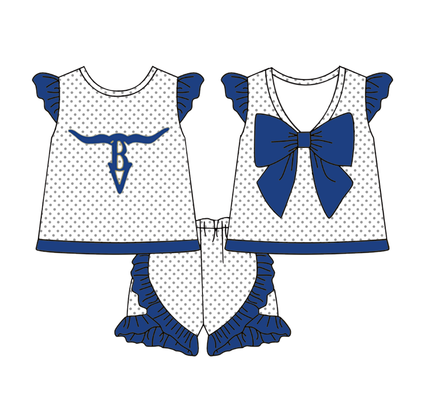 Preorder (moq 5)Baby Girls Polka Dots Back Bow Tunic Ruffle Short Team Clothes Sets