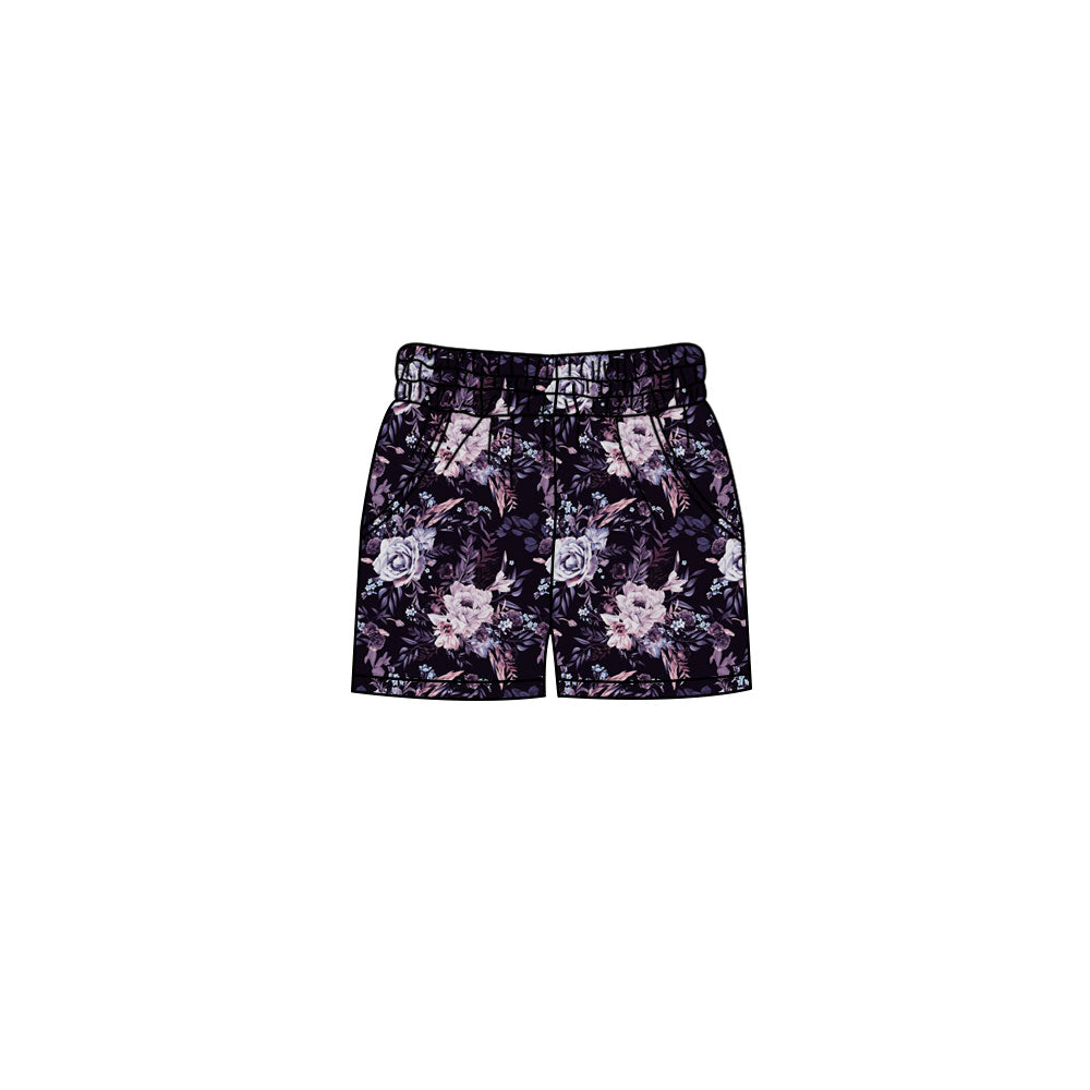 Preorder (moq 5)Baby Girls Purple Flowers Pockets Shorts Bottom