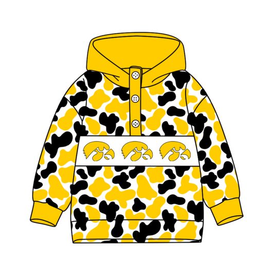 Preorder(moq 8)Baby Boys Black Yellow Camo Angels Team Button Hoodies Top