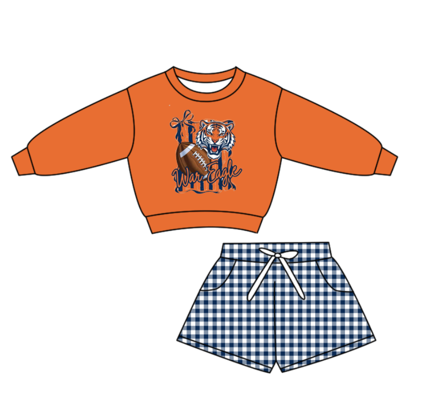 Preorder(moq 5) Baby Boys Tiger Footballs Grey Checked Pockets Shorts Team Clothes Sets