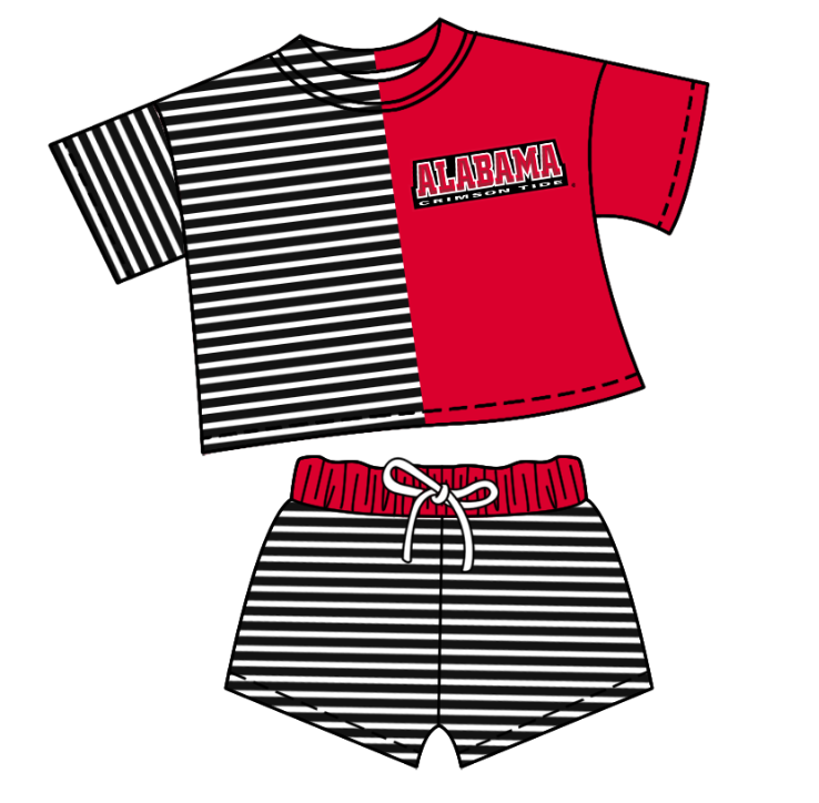 Preorder moq 5 Baby Girls Short Sleeve Stripe Shirt Top Short Team Clothes Set