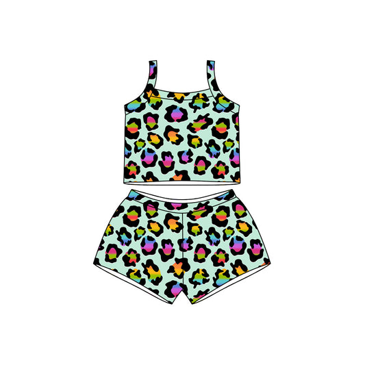 Preorder moq 5 Baby Girls Strap Colorful Leopard Top Short Clothes Sets