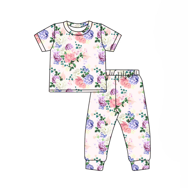 Preorder (moq 5)Baby Girls Short Sleeve Colorful Flowers Top Pants Pajamas Clothes Sets
