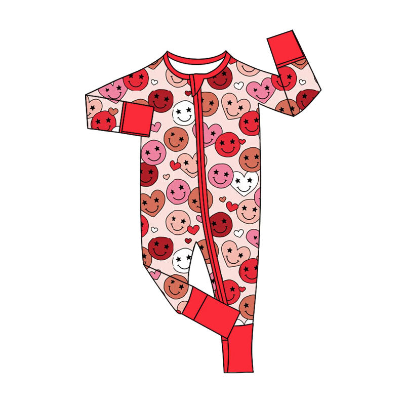 Preorder (moq 5)Baby Girls Hearts Smiles Valentines Two Way Zip Convertible Rompers