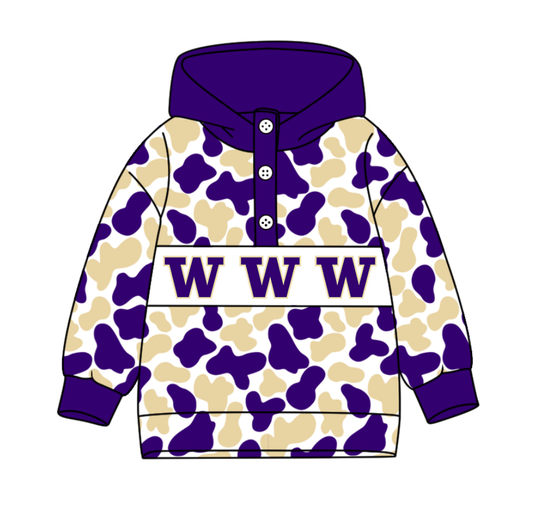 Preorder(moq 8)Baby Boys Purple Khaki Camo W Team Button Hoodies Top