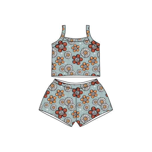 Preorder moq 5 Baby Girls Strap Colorful Daisy Flowers Top Short Clothes Sets