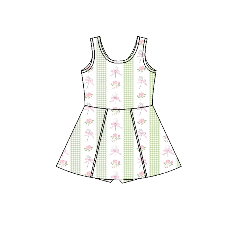 Preorder (moq 5)Baby Girls Sleeveless Flowers Golf Stripe Shorts Knee Length Dresses