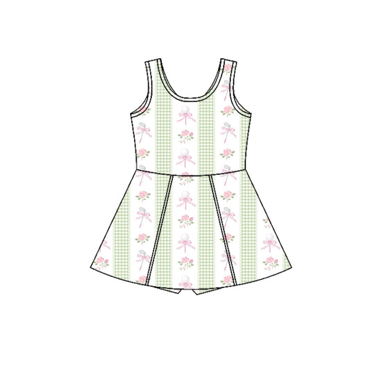 Preorder (moq 5)Baby Girls Sleeveless Flowers Golf Stripe Shorts Knee Length Dresses