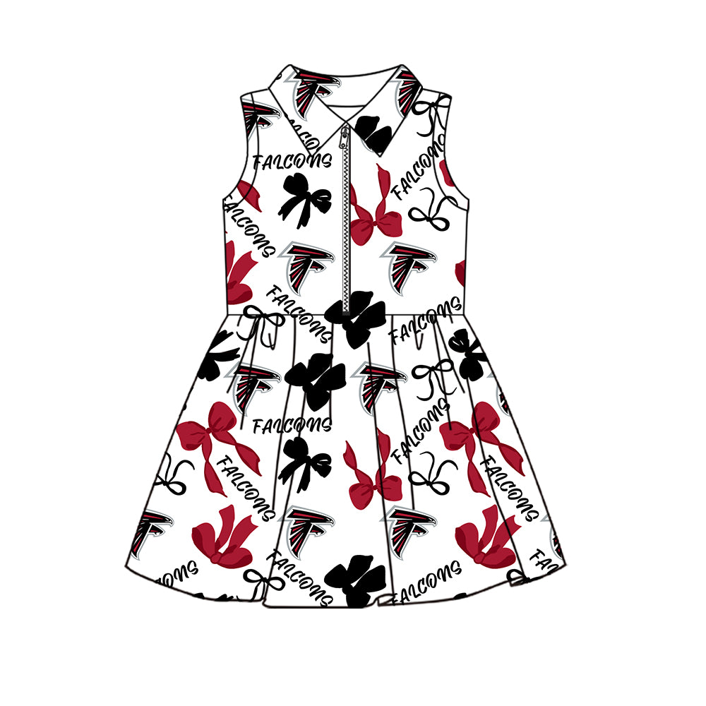 Preorder (moq 5)Baby Girls Sleeveless Bows Falcons Team Zip Short Knee Length Dress