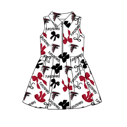 Preorder (moq 5)Baby Girls Sleeveless Bows Falcons Team Zip Short Knee Length Dress