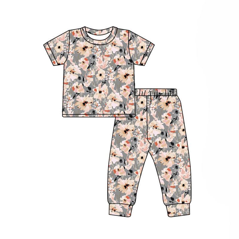 Preorder (moq 5)Baby Girls Short Sleeve Colorful Flowers Top Pants Pajamas Clothes Sets