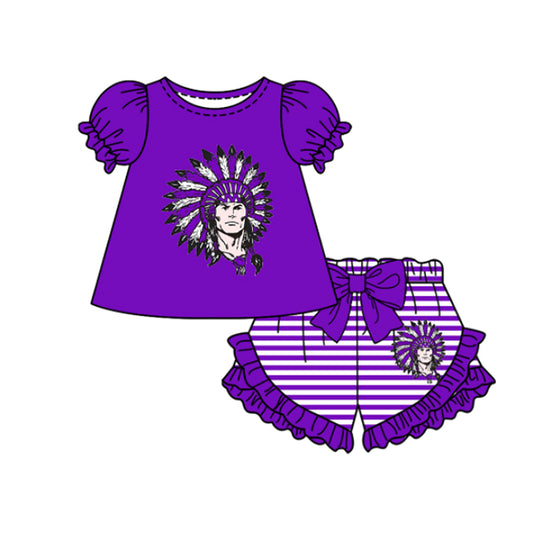 Preorder moq 5 Baby Girls Short Sleeve Top Stripe Ruffle Short Team Clothes Sets