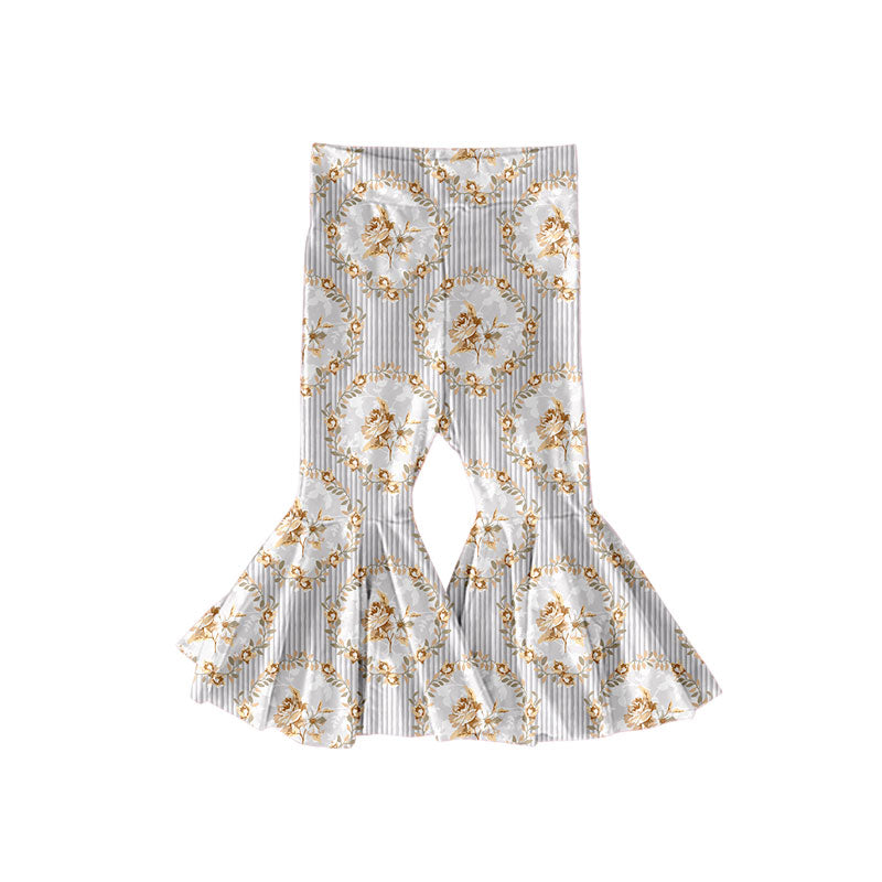Preorder (moq 5)Baby Girls Flowers Stripe Bell Bottom Pants