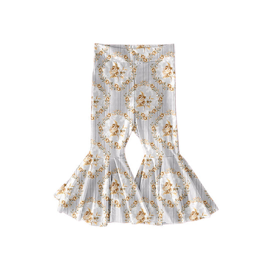 Preorder (moq 5)Baby Girls Flowers Stripe Bell Bottom Pants