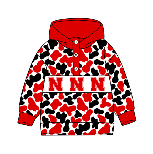 Preorder(moq 8)Baby Boys Red Black Camo N Team Button Hoodies Top