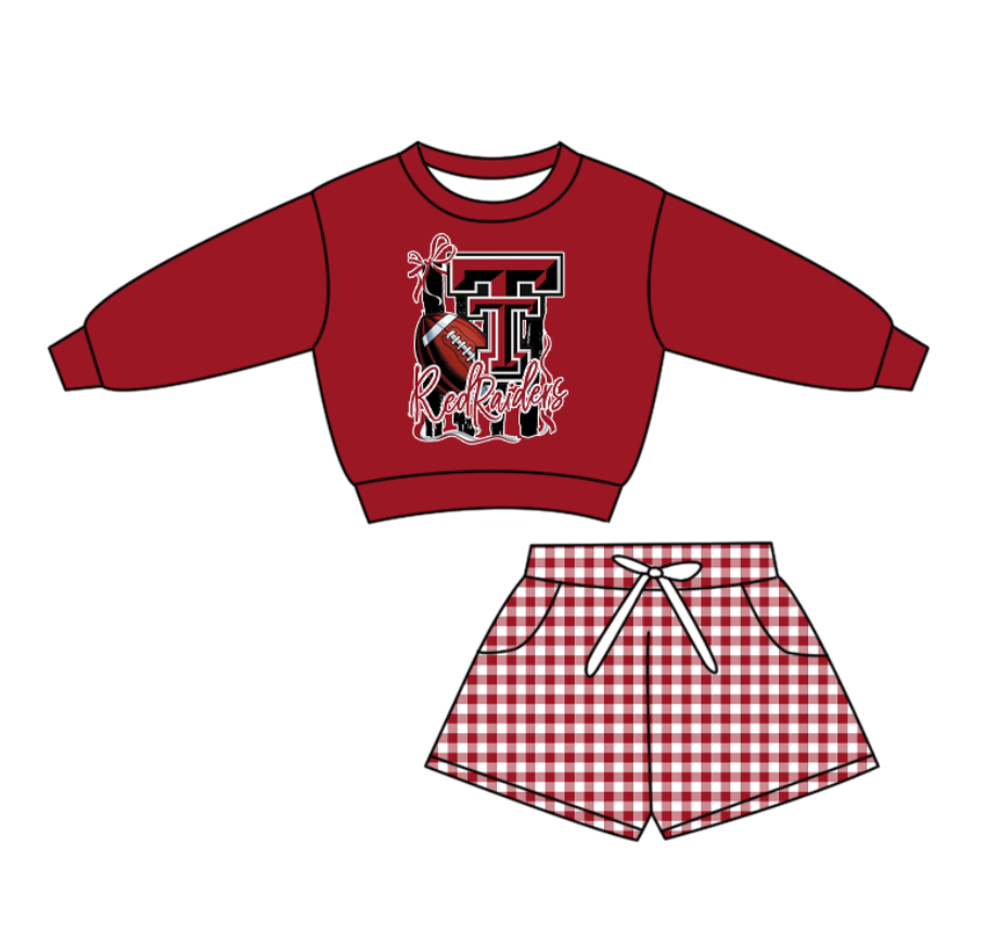 Preorder(moq 5) Baby Boys Footballs T Red Checked Pockets Shorts Team Clothes Sets