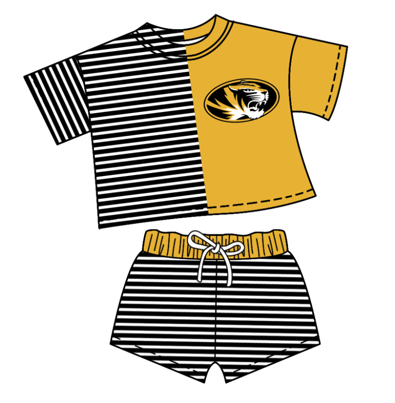 Preorder moq 5 Baby Girls Short Sleeve Stripe Shirt Top Short Team Clothes Set