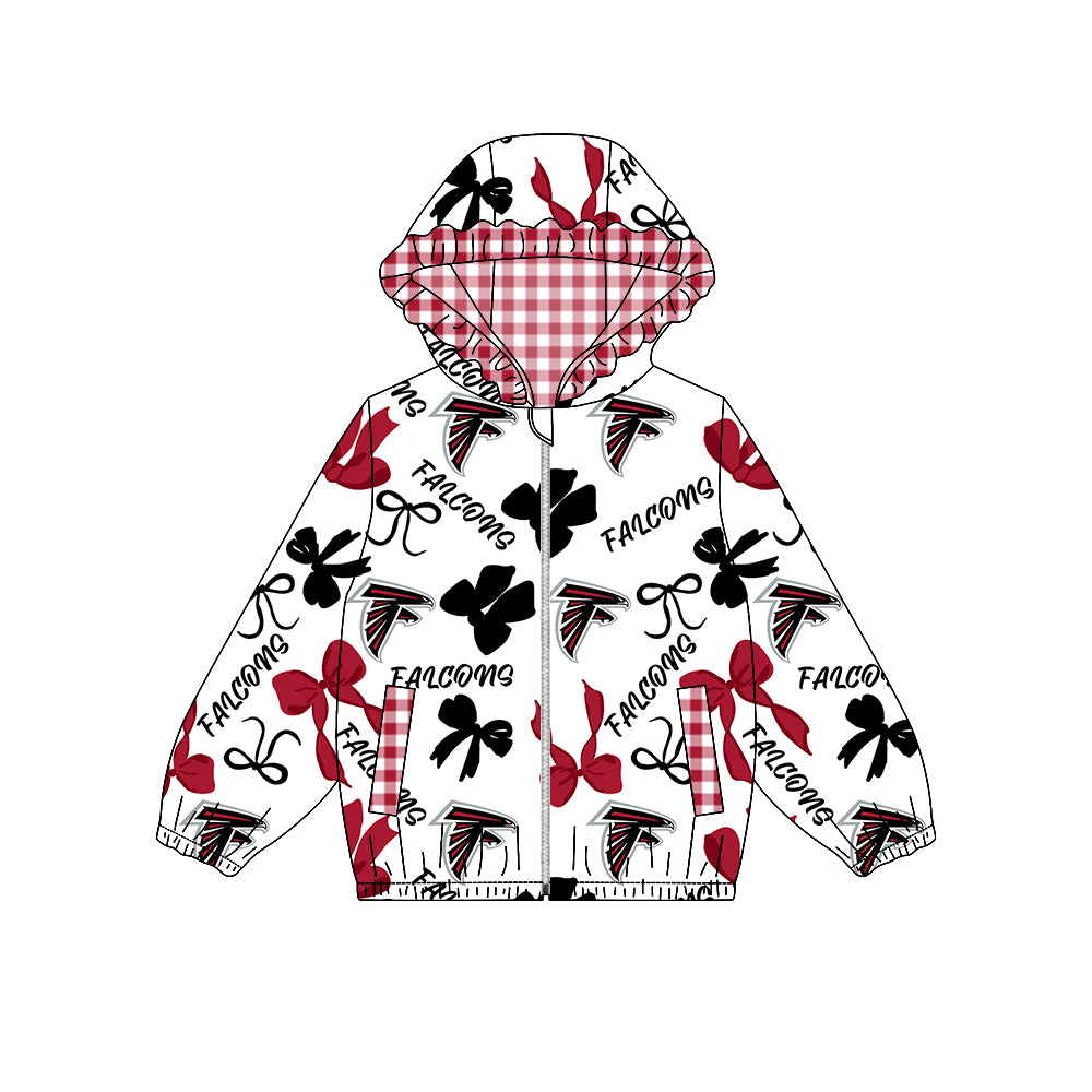 Preorder (moq 8)Baby Girls Bows Falcons Pockets Zipper Team Hoodie Jackets Top