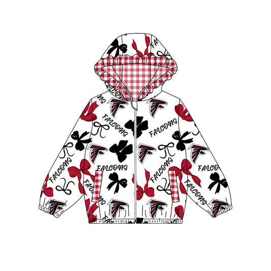Preorder (moq 5)Baby Girls Bows Falcons Pockets Zipper Team Hoodie Jackets Top