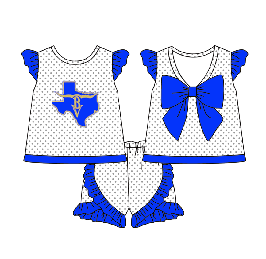 Preorder (moq 5)Baby Girls Polka Dots Back Bow Tunic Ruffle Short Team Clothes Sets