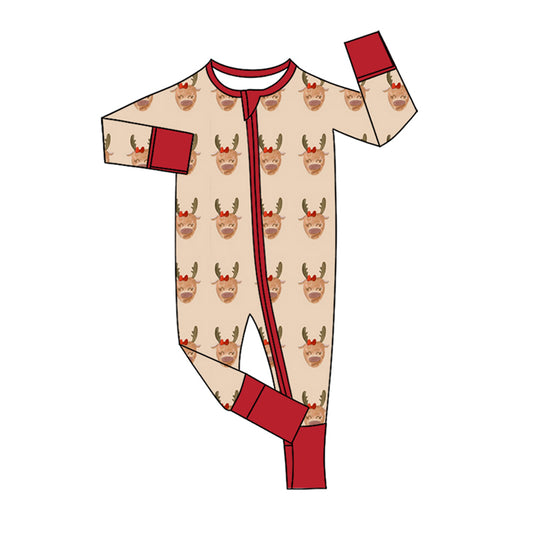 Preorder (moq 5) Baby Girls Bows Deer Christmas Two Way Zip Convertible Rompers