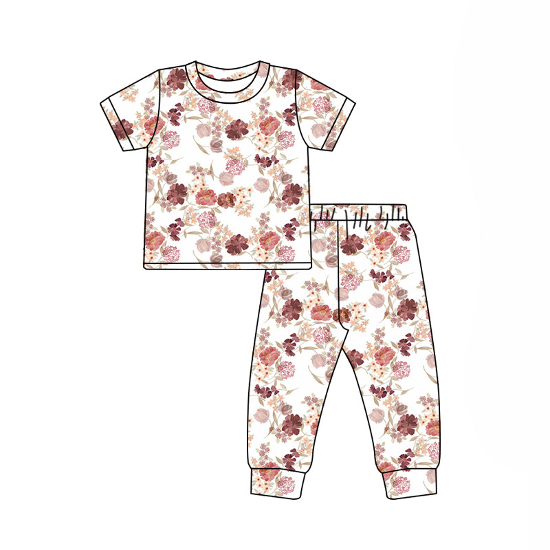 Preorder (moq 5)Baby Girls Short Sleeve Colorful Flowers Top Pants Pajamas Clothes Sets