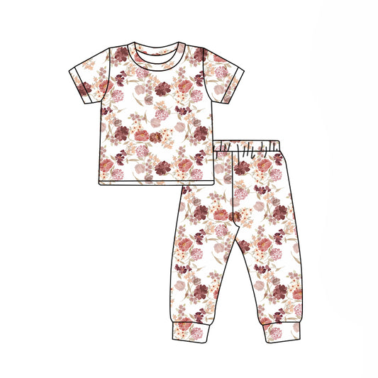 Preorder (moq 5)Baby Girls Short Sleeve Colorful Flowers Top Pants Pajamas Clothes Sets