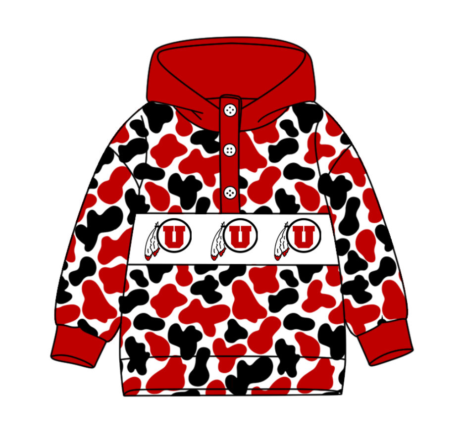 Preorder(moq 8)Baby Boys Red Black Camo U Team Button Hoodies Top