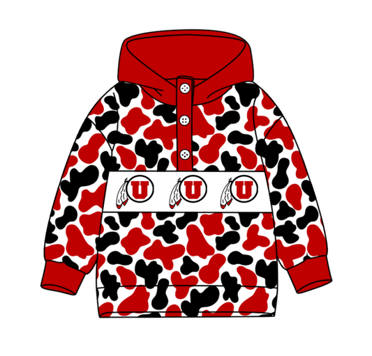 Preorder(moq 8)Baby Boys Red Black Camo U Team Button Hoodies Top