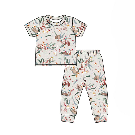 Preorder (moq 5)Baby Girls Short Sleeve Colorful Flowers Top Pants Pajamas Clothes Sets