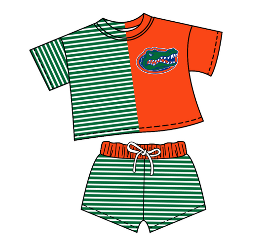 Preorder moq 5 Baby Girls Short Sleeve Stripe Shirt Top Short Team Clothes Set