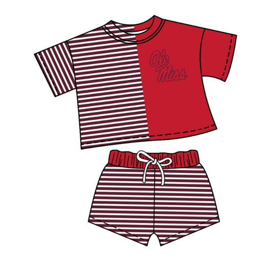 Preorder moq 5 Baby Girls Short Sleeve Stripe Shirt Top Short Team Clothes Set