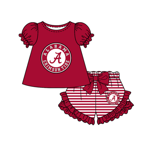 Preorder moq 5 Baby Girls Short Sleeve A Top Stripe Ruffle Short Team Clothes Sets
