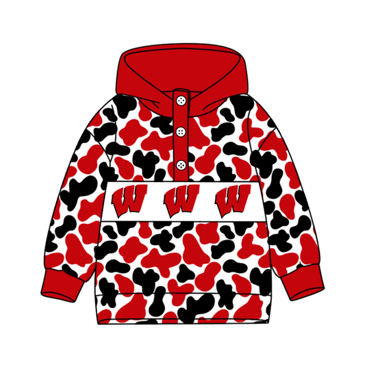 Preorder(moq 8)Baby Boys Red Black Camo W Team Button Hoodies Top