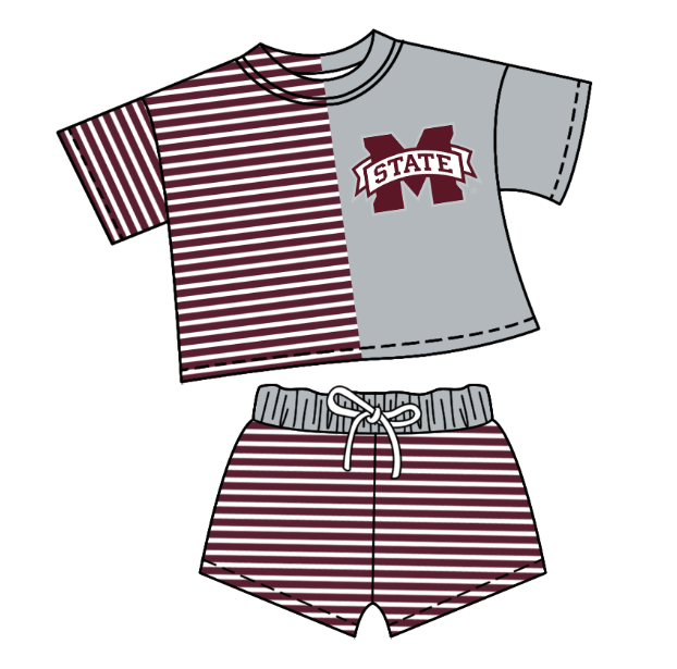 Preorder moq 5 Baby Girls Short Sleeve Stripe Shirt Top Short Team Clothes Set
