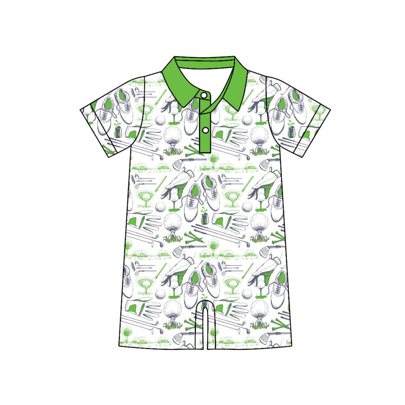 Preorder (moq 5)Baby Boys Green Golf Button Short Rompers
