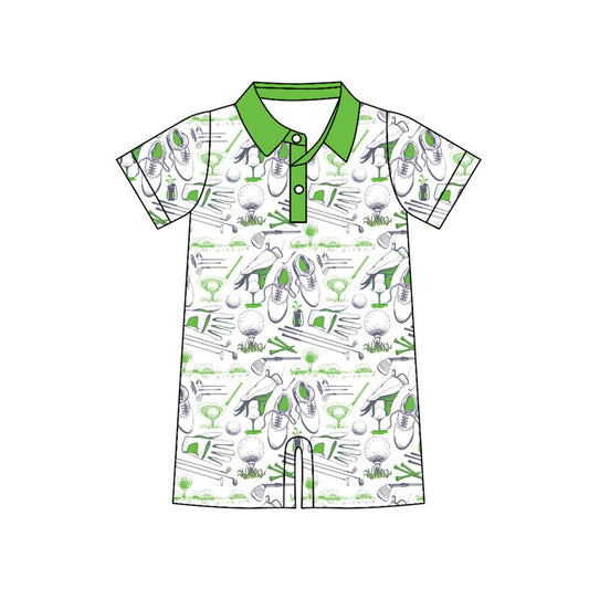 Preorder (moq 5)Baby Boys Green Golf Button Short Rompers